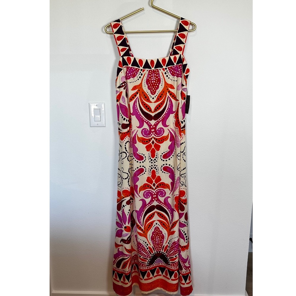 NWT Vince Camuto Maxi Dress Womens M Pink Rayon Bold Floral Print Summer Resort - Picture 2 of 10